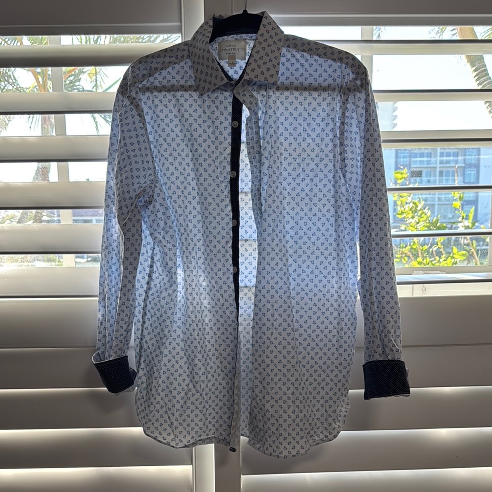 White Casual Button Down Shirt with Geometric Pattern